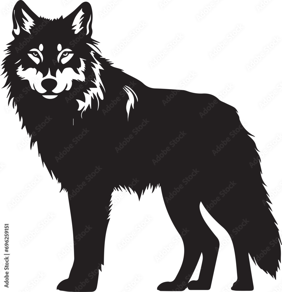 Wolf black Silhouette isolated on white background