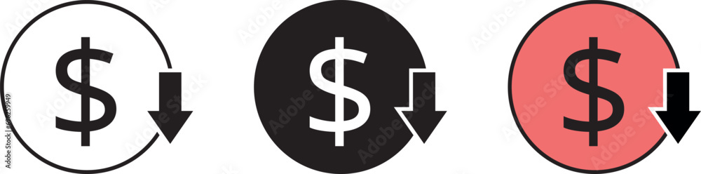 Cost reduction icon lined, isolated and colored version. Reduce cost sign. Vector illustration Cost reduction icon lined, isolated and colored version. Reduce cost sign. Vector illustration