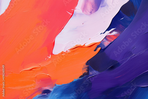 Bright coral melds with deep purple, creating a stunning abstract flow with brushstrokes and blended hues.