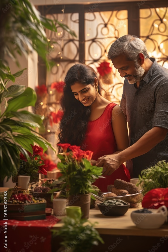 Fototapeta premium A Couple Selecting Food at a Display - Stocksy A fictional character created by Generated AI. 