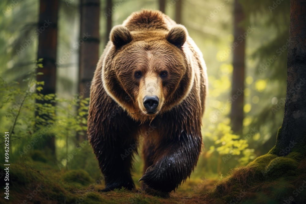 Brown bear in the summer forest. Natural scene. Scientific name: Ursus Arctos, A brown bear in the forest, depicted in a close-up view of a wild animal, AI Generated Brown bear in the summer forest. Natural scene. Scientific name: Ursus Arctos, A brown bear in the forest, depicted in a close-up view of a wild animal, AI Generated