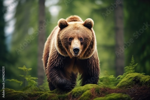 Big brown bear in the forest. Wildlife scene. Animal in the nature habitat, A brown bear in the forest, depicted in a close-up view of a wild animal, AI Generated