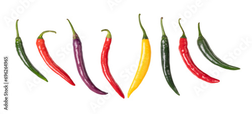 Billede på lærred Cayenne peppers, colorful fresh chilies, in a row