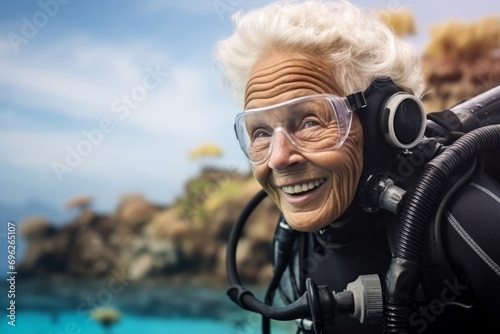 Portrait of happy senior man with scuba gear looking at camera © igolaizola