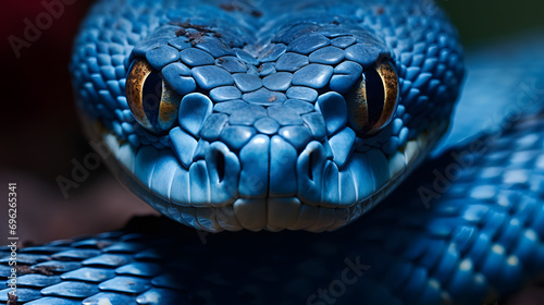 Blue viper snake closeup face, blue insularis photo