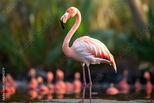 Greater flamingo Phoenicopterus ruber, A Greater Flamingo Phoenicopterus roseus, AI Generated photo