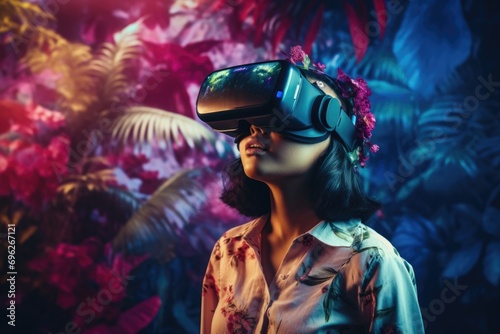 Exploring the Tropics with a VR Headset A fictional character created by Generated AI.  photo
