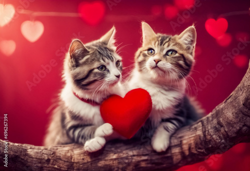 Amore a Quattro Zampe- Cartolina Divertente per San Valentino con una Coppia di Gatti photo