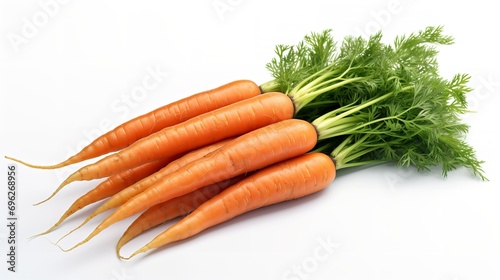 Isolated close-up of fresh carrots against a white backdrop, copy space, healthy, Generative AI.