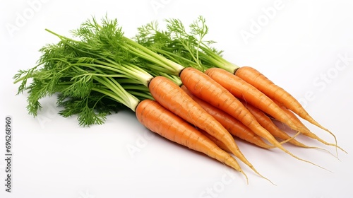 Isolated close-up of fresh carrots against a white backdrop, copy space, healthy, Generative AI.