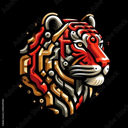 Sumatran tiger logo with robot art can be used as graphic design
