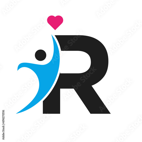 Health Care Logo On Letter R Love, Heart Symbol. Charity Logotype