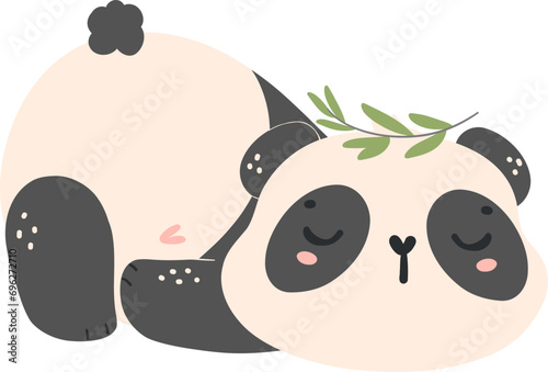 Cute Baby Panda in sleeping Pose Cartoon Hand Drawn Flat Design