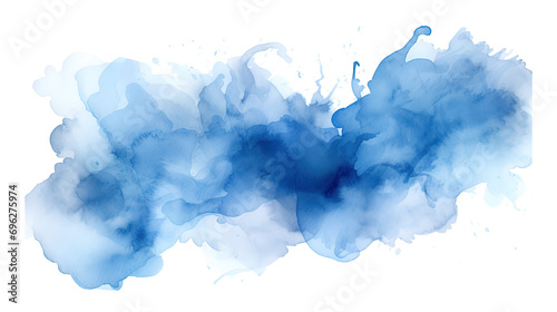 Blue Watercolor background. blue paint brush strokes in watercolor isolated against transparent. Color splashing hand drawn.  photo