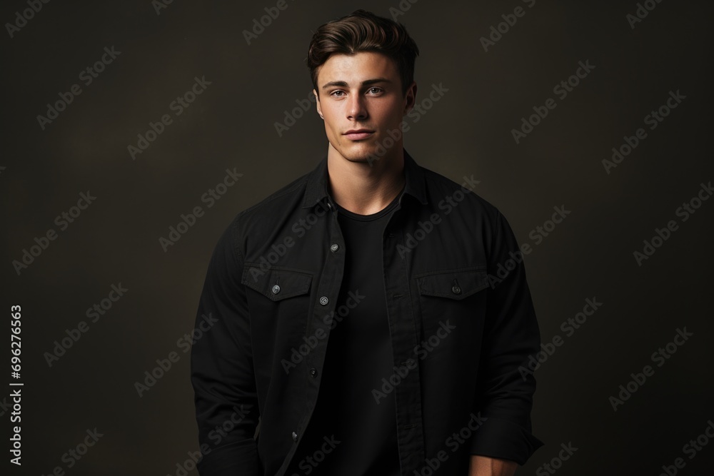 Attractive young man in a black shirt looking at the camera A fictional character created by Generated AI. Attractive young man in a black shirt looking at the camera A fictional character created by Generated AI.