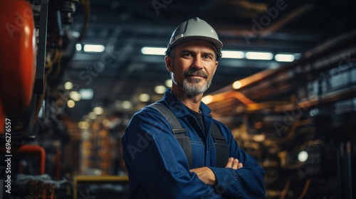 industrial maintenance engineer wearing uniform and safety helmet on factory station © sirisakboakaew