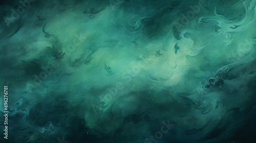 Dark green watercolor texture with black swirls, in the style of a matte paper background. Banner abstract background of green emerald marble surface.