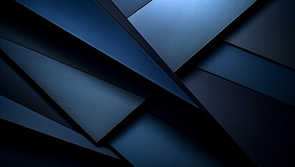 Black blue abstract modern background for design. 3D effect. Diagonal lines, stripes. Triangles. Gradient. Metallic sheen. Minimal. Web banner. Wide. Panoramic. Dark. Geometric shapes