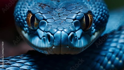 Blue viper snake closeup face, viper snake, blue insularis