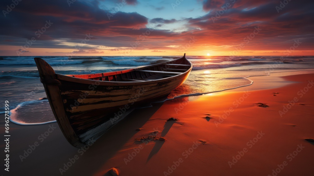 Fototapeta premium boat on the beach at sunset