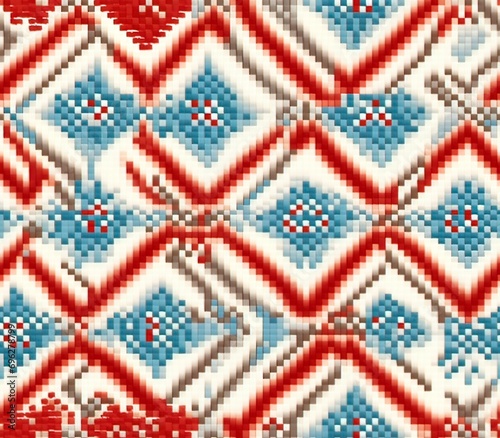 red and white fabric, Cross-stitch Seamless Pattern