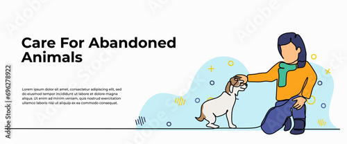 Care for animals around vector illustration. Modern flat in continuous line style.