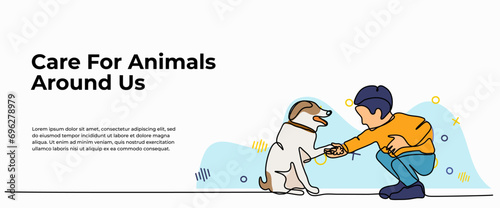 Care for animals around vector illustration. Modern flat in continuous line style. © Bettermind Graphic