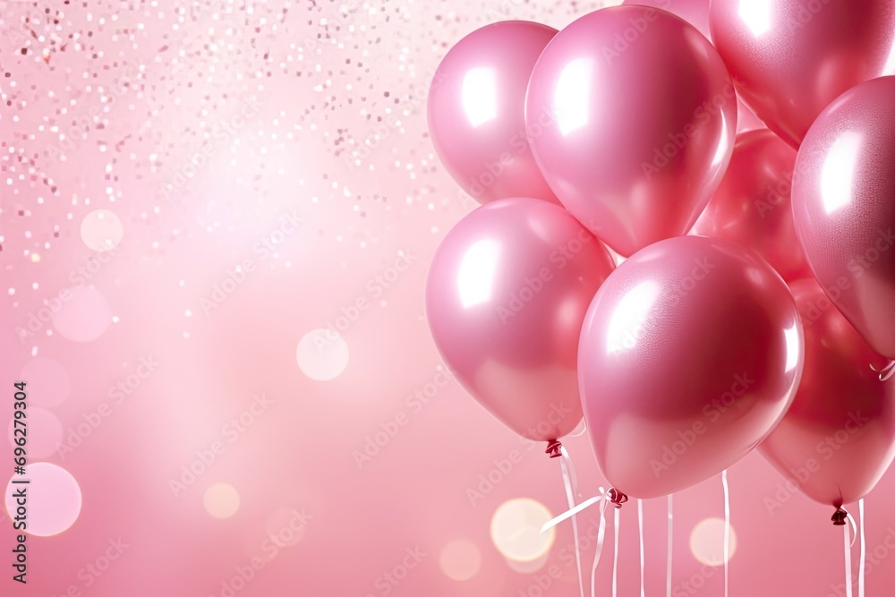 Pink balloons on glowing pink background