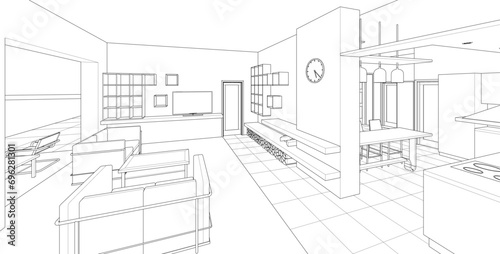 house interior sketch 3d illustration	
