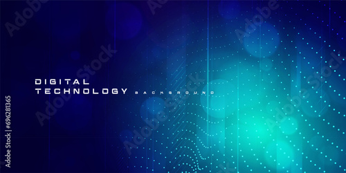 Digital technology internet network speed connection blue green background, cyber nano information, abstract communication, innovation future tech data, Ai big data lines dots, illustration vector 3d