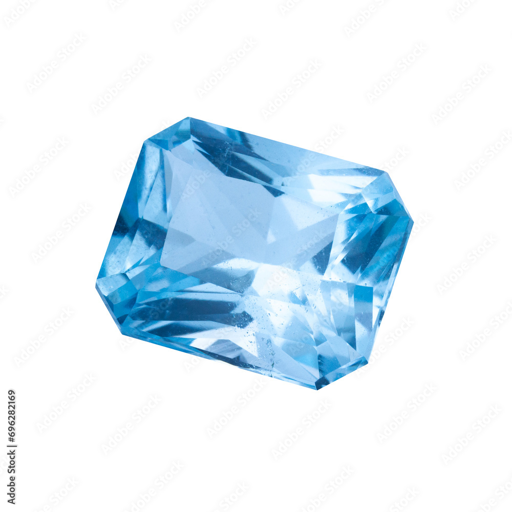 The natural blue zircon gemstone with I quality, front side shot on a white background. The natural blue zircon gemstone with I quality, front side shot on a white background.