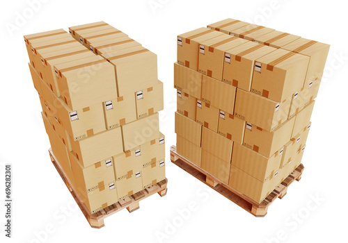 Pallets with boxes. Cardboa...