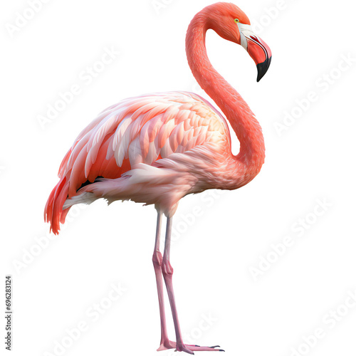 Pink Flamingo stands on transparent