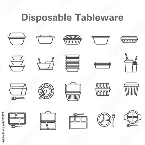 set of Plastic Tableware and Packaging Icons vector design