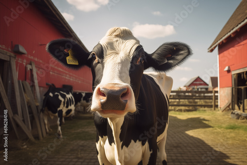 cow head close up on a farm - Generative AI