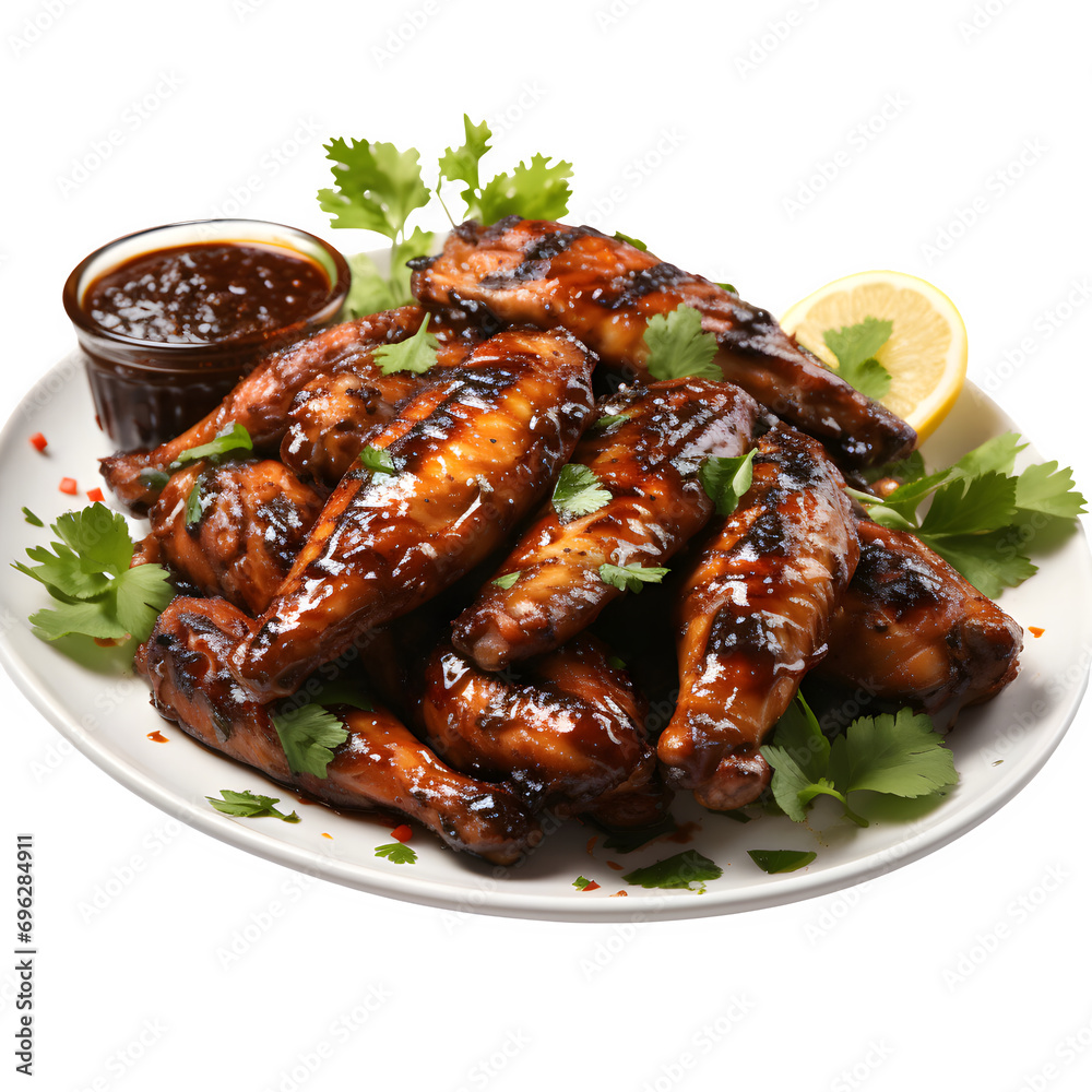 grilled chicken wings isolated on transparent background Generative AI	
