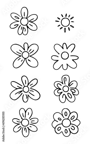 Abstract line art flowers vector clipart. Spring illustration.