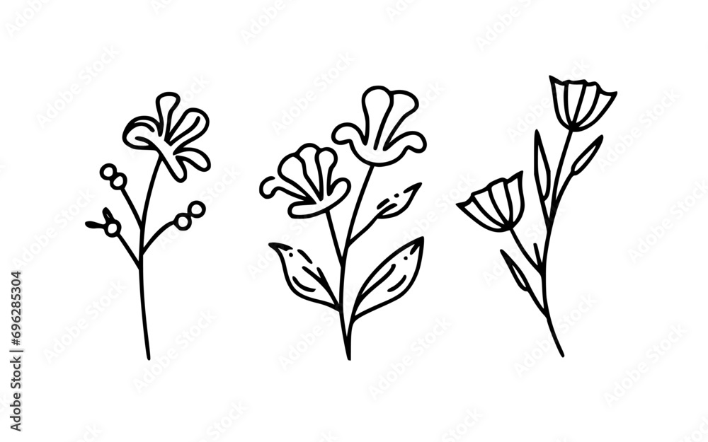 Abstract line art flowers vector clipart. Spring illustration. Abstract line art flowers vector clipart. Spring illustration.