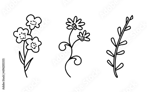 Abstract line art flowers vector clipart. Spring illustration. © TasaDigital