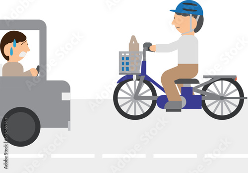 道路を右側通行で走る自転車のイメージ素材