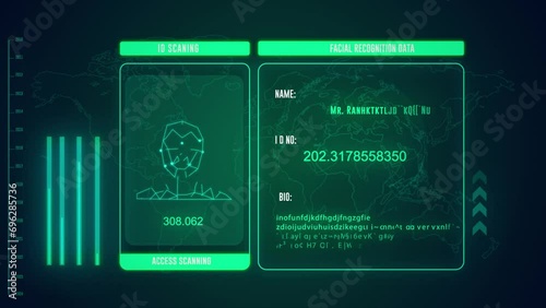 Face Detection Technological 3d Scanning Face ID the Future concept animation 4k footage, the backdrop for world maps.
