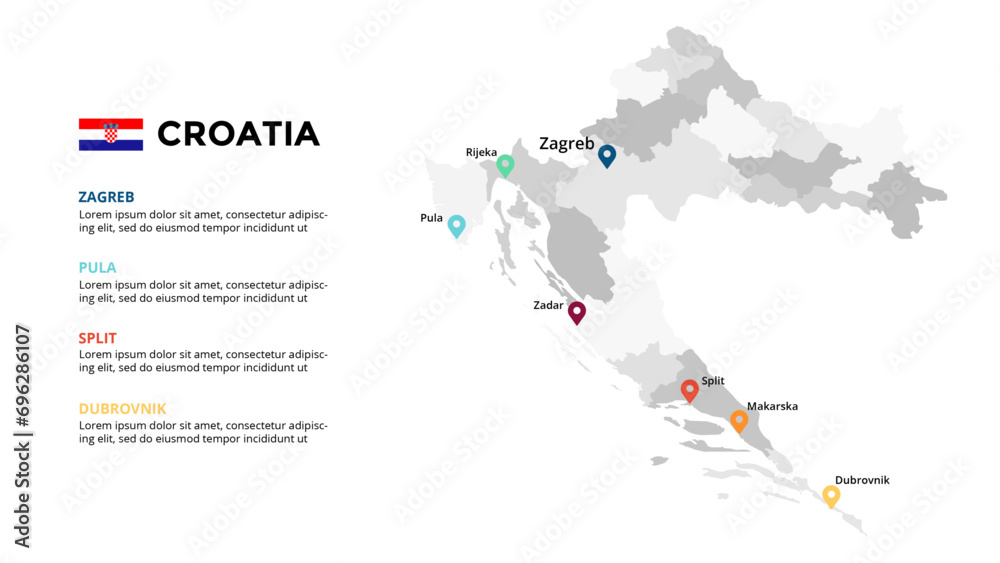 Naklejka premium Croatia Infographic maps for countries elements design for presentation, can be used for presentation, workflow layout, diagram, annual report, web design.
