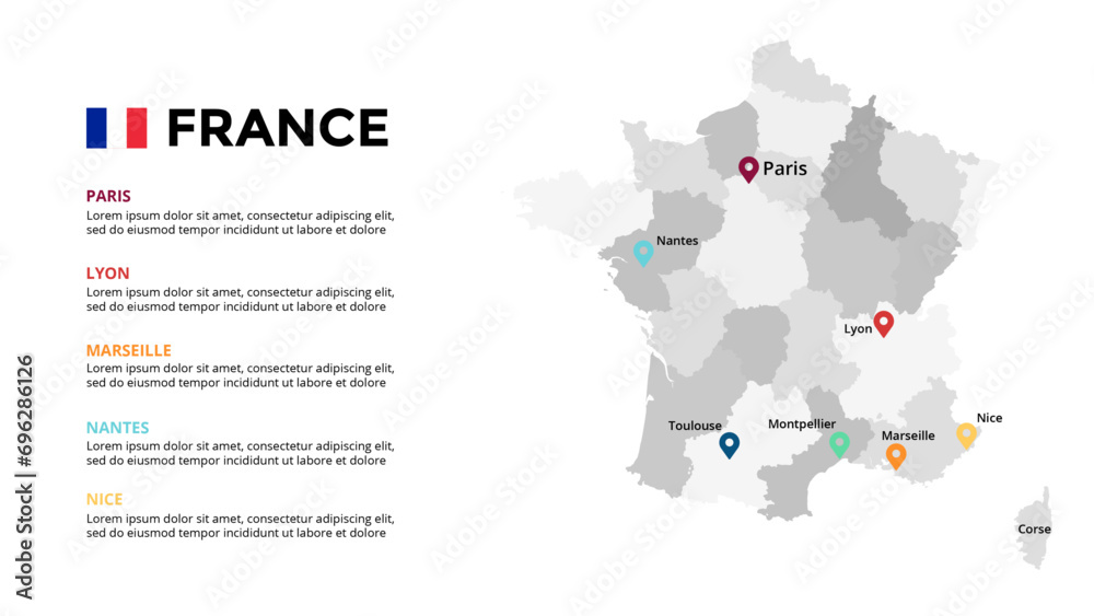 Fototapeta premium France Infographic maps for countries elements design for presentation, can be used for presentation, workflow layout, diagram, annual report, web design.