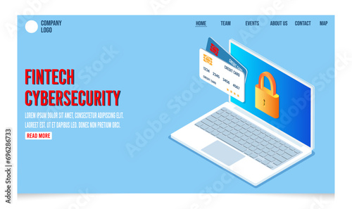 Credit card online payment with laptop and secure lock. Secure transaction, Cyber security financial technology concept. Vector illustration eps10