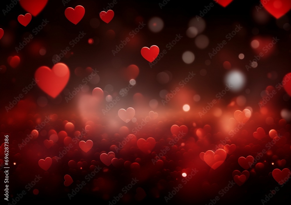 Red heart bokeh background. Valentine's day concept. 3D Rendering
