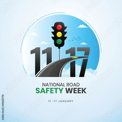 Creative Editable Template Design for National Road Safety Week. 1 to 17 January Every Year,  Suitable for Posters, Banners, campaigns and greeting cards. 