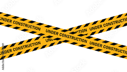 under construction tape warning banner image with transparent background, sign for road, construction site and website, vector illustration