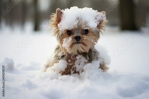 Adorable Dog winter snow. Cute canine. Generate Ai