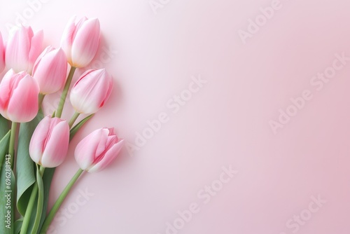 oft pink tulips with delicate white highlights  tranquil spring background with ample copy space