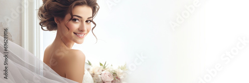 Portrait girl bride on a light background photo